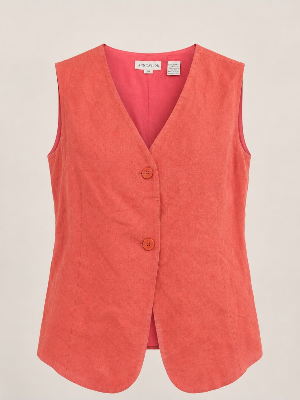 Ann Taylor Coral Linen Blend Button Front Vest Size 10 Sleeveless USA Made
